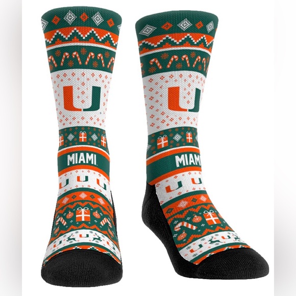 Miami Hurricanes Tacky Ugly Sweater Socks Sz. Men’s L/LX 9-13 - Picture 1 of 1